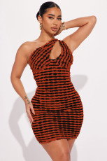 Fashion Slash Shoulder Hollow Out Mini Dress YD-8731