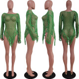 Sexy Hand-knitted Large Mesh Tassel Beach Dress TR-1258