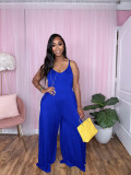 Solid Color Sling Loose Wide Leg Jumpsuit TE-4583