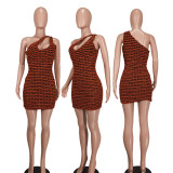 Fashion Slash Shoulder Hollow Out Mini Dress YD-8731