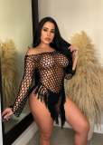 Sexy Hand-knitted Large Mesh Tassel Beach Dress TR-1258