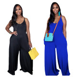 Solid Color Sling Loose Wide Leg Jumpsuit TE-4583