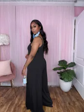 Solid Color Sling Loose Wide Leg Jumpsuit TE-4583