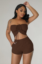 Sexy Drawstring Tube Tops And Shorts Two Piece Set YD-8727