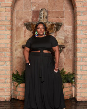 Plus Size Solid Color Tie Up Two Piece Skirts Set WAF-77569