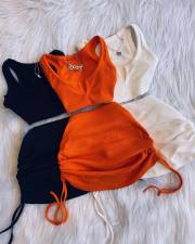 Solid Sleeveless Tops And Drawstring Skirt 2 Piece Set GYSF-6123