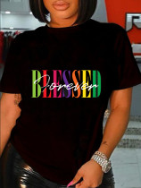 Plus Size Short Sleeve Letter Print T Shirt SXF-30432