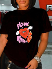 Plus Size Heart Print O Neck T-shirt SXF-30429
