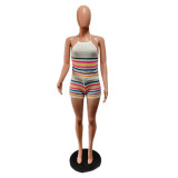 Print Backless Halter Tight Knit Two Piece Set QXTF-8157