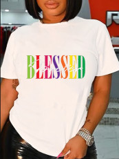 Plus Size Short Sleeve Letter Print T Shirt SXF-30432