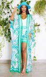 Chiffon Print Sunscreen Cardigan Shorts Beach Suit XHSY-19570
