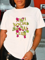 Plus Size Letter Print Loose T Shirt SXF-30431