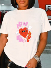 Plus Size Heart Print O Neck T-shirt SXF-30429
