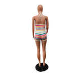 Print Backless Halter Tight Knit Two Piece Set QXTF-8157