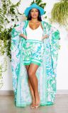 Chiffon Print Sunscreen Cardigan Shorts Beach Suit XHSY-19570