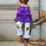 Solid Wrap Chest Ruffle Puffy Dress NY-10466