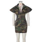 Camouflage Print Lapel Tight Mini Dress ZSD-0582