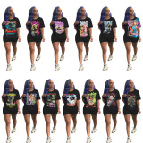Fashion Print Short Sleeve Shorts Two Piece Set SHD-9610