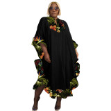 Plus Size Ruffle Print Splicing Maxi Dress NNWF-7836