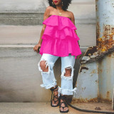 Solid Wrap Chest Ruffle Puffy Dress NY-10466