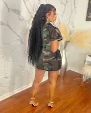 Camouflage Print Lapel Tight Mini Dress ZSD-0582