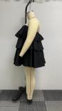 Solid Wrap Chest Ruffle Puffy Dress NY-10466