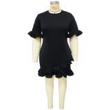 Plus Size Solid Color Ruffle Patchwork Midi Dress NNWF-7832