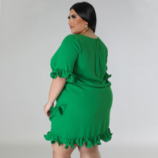 Plus Size Solid Color Ruffle Patchwork Midi Dress NNWF-7832