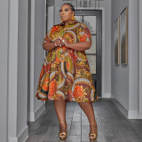 Plus Size Fashion Print Lapel Neck Shirt Dress NNWF-7818