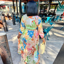 Plus Size Long Sleeve Tie Up Print Dress NY-10448