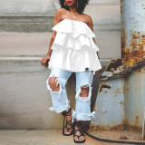 Solid Wrap Chest Ruffle Puffy Dress NY-10466