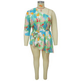 Plus Size Single Shoulder Long Sleeve Tie Up Tops NNWF-7845