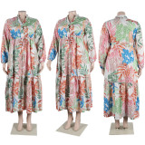 Plus Size Long Sleeve Tie Up Print Dress NY-10448