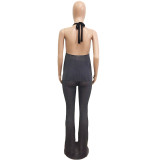 Sexy Solid Sleeveless Flare Pants Two Piece Set QXTF-8161