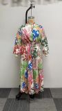 Plus Size Long Sleeve Tie Up Print Dress NY-10448