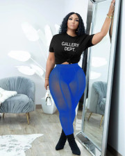 Print T Shirt And Mesh Patchwork Sport Two Piece Set WAF-7530239