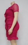 Plus Size Double Layer Ruffle V Neck Midi Dress NNWF-7816