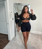 Sexy Wrap Chest Long Sleeve Tops QXTF-8159