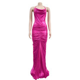 Sexy V Neck Backless Tie Up Maxi Dress BY-6359