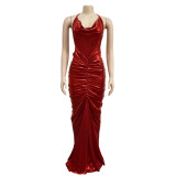 Sexy V Neck Backless Tie Up Maxi Dress BY-6359
