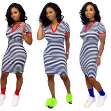 Stripe Print Short Sleeve T Shirt Dress SH-390519