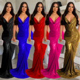 Sexy V Neck Backless Tie Up Maxi Dress BY-6359