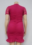 Plus Size Double Layer Ruffle V Neck Midi Dress NNWF-7816