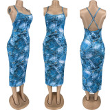 Sexy Print Backless Sling Maxi Dress FNN-8703