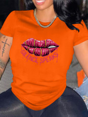 Plus Size Cartoon Lip Print T-shirt SXF-30433