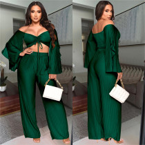 Solid Color Drawstring Loose Two Piece Pants Set BY-6340