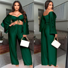 Solid Color Drawstring Loose Two Piece Pants Set BY-6340