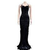 Sexy V Neck Backless Tie Up Maxi Dress BY-6359
