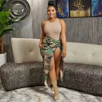 Camouflage Pocket Slit Half Skirt MOF-2308