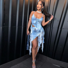 Sexy Sling Print Irregular Bandage Two Piece Skirt Set NY-2723